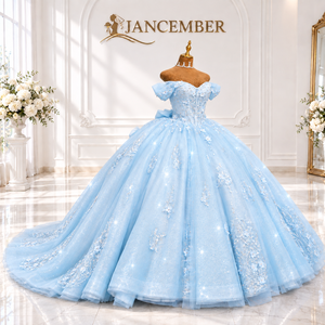 Lsdz023-Pz Radiant Aqua <b>Blue</b> Scalloped Sweetheart Cascading Pearl Vine Starlight Mesh <b>Ball</b> <b>Gown</b> Quinceanera Dress Jancemebr - Product Image 4