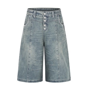 Wholesale Custom Denim Shorts Light Wash Summer Casual Breathable Baggy Straight Loose Short Pants with <b>Button</b> for Men <b>Jeans</b> - Product Image 2