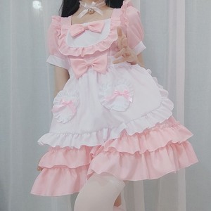 สไตล์ญี่ปุ่น ซอฟท์เกิร์ล ชุดแม่บ้าน สีชมพู คอสเพลย์ เครื่องแต่งกาย ชุดยูนิฟอร์มผ้าฝ้าย ชุดเล่นบทบาทสมมติ 14 ปีขึ้นไป - Product Image 3
