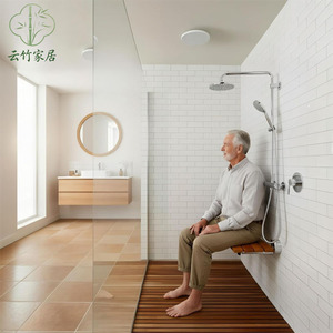 Banc de douche en teck Yunzhu Home Furnishings 50x35x3cm, pliable, à fixer au mur, pour personnes âgées et femmes enceintes - Product Image 1