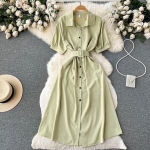 Abito personalizzato retrò estivo <span class=keywords><strong>femminile</strong></span> nuovo stile francese di fascia alta di nicchia vita bavero monopetto - Product Image 5