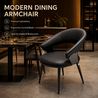 Chaise d'appoint moderne enveloppante avec dossier, assise en similicuir rembourrée et pieds en métal noir pour restaurant, salon, hôtel