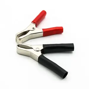 Bateria de aço banhada a níquel 50A, clipe de metal resistente para jacaré com isolador vermelho/Blacl