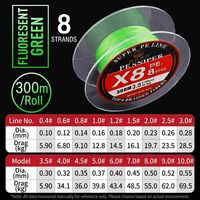 Ligne de pêche tressée en PE 8 brins 300m 0.4 # -10.0 #   Lances de pêche multicolores haute résistance pour la pêche en rivière, lac et ruisseau