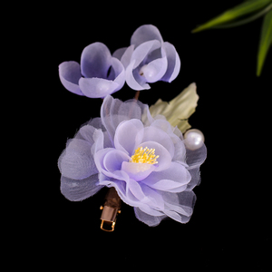 Antiguo púrpura Hanfu nuevo tocado Original hecho a mano Flor de seda tocado par Clip danza clásica aleación tocado - Product Image 6