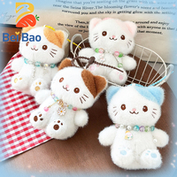 Porte-clés en peluche de 4 pouces, chat en peluche moelleux aux oreilles colorées, pendentif de sac, jouet de machine à grue d'arcade, vente en gros