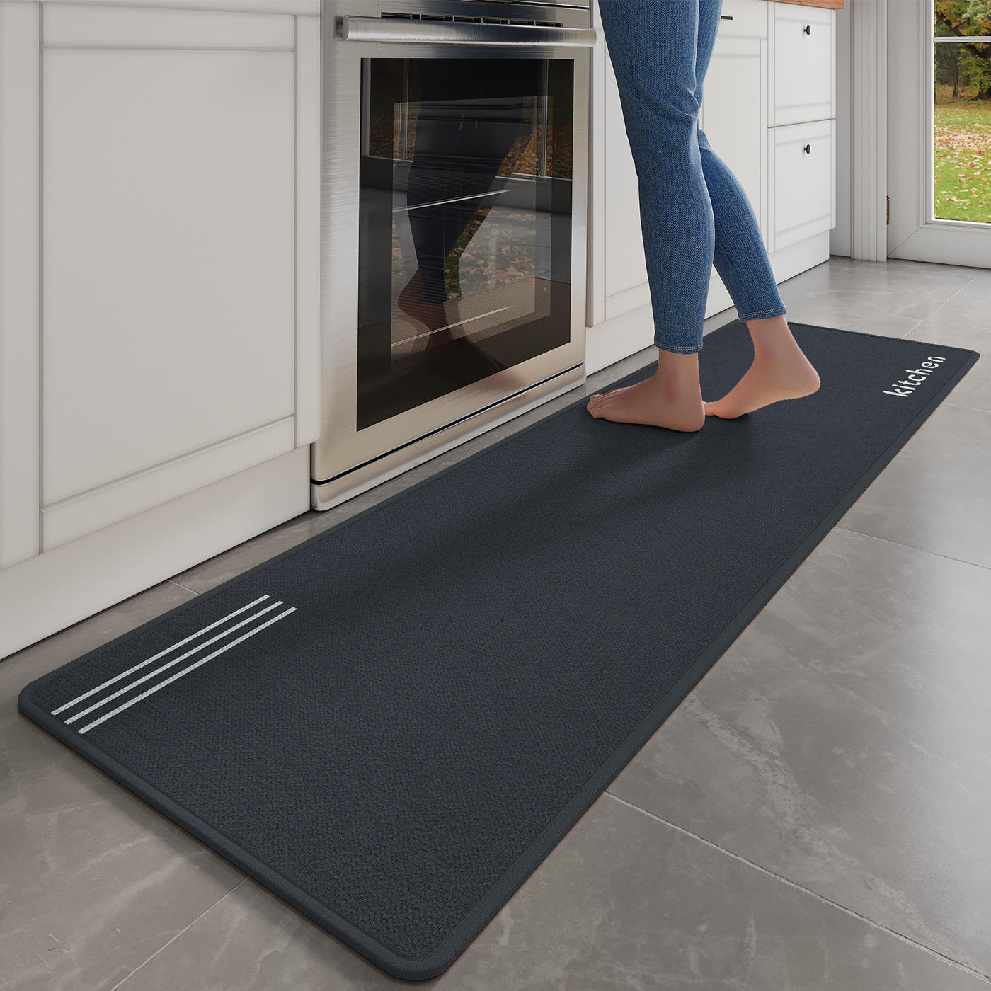 Semelle en caoutchouc lin - mini cuisine bleu marine