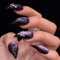 Faux ongles à presser en acrylique, motif œil de chat violet, forme carrée papillon, style stiletto moyen, faits main, réutilisables, personnalisables OEM ODM