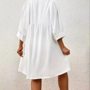 Nouvelle Robe Chic Bohème d'Été 2025 pour Femme, Col en V, Taille XL, en Mousseline, Élégante et Décontractée, Manches Lanterne Amples, Couleur Unie, Tendance - Product Image 4