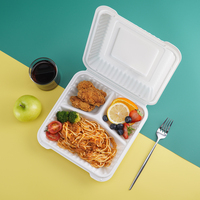 Boîtes à emporter écologiques à clapet 8x8 pouces, 3 compartiments, jetables, en plastique MFPP, contenants alimentaires à charnière en PP remplis de minéraux