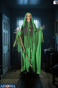 AROMA Sorcière sur pied grandeur nature, décoration d'Halloween effrayante avec baguette, yeux clignotants et sons sinistres pour maisons hantées, fêtes et bars - Product Image 2