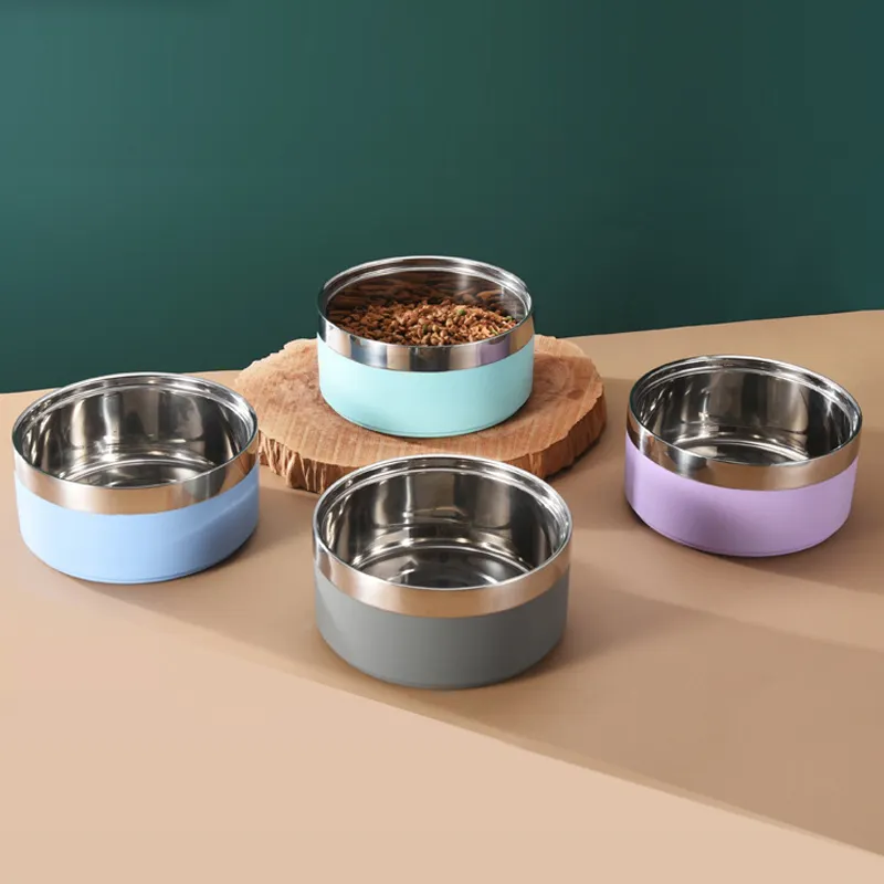 Metal Insulated Dog Cat Bowl Pet Food Water Dish Feeding Stainless Steel Non Slip Dog Bowl Proof Skid for Large Medium Small Dog