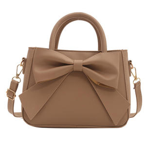 Gentle, fashionable, simple bow zipper handbag, new solid color <b>tote</b> <b>bag</b> - Product Image 5