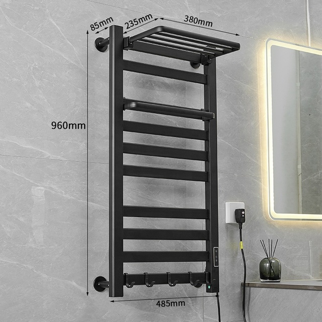 Modern Black Adjustable Temperature Ladder Electric Aluminum Drying Bathroom Toilet Heating Towel Rail Dryer Heated Towel Rack
