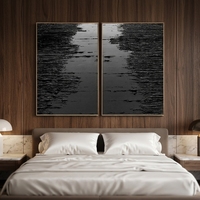 Vente en gros d'usine, ensemble moderne de 2 tableaux abstraits texturés noirs, peinture sur toile, art mural minimaliste, décoration intérieure