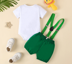 Ensembles de tenues d'anniversaire pour bébés garçons : Barboteuse à imprimé animal avec cravate et short à bretelles en Y – Vêtements pour le premier anniversaire et la cérémonie de gâteau - Product Image 3