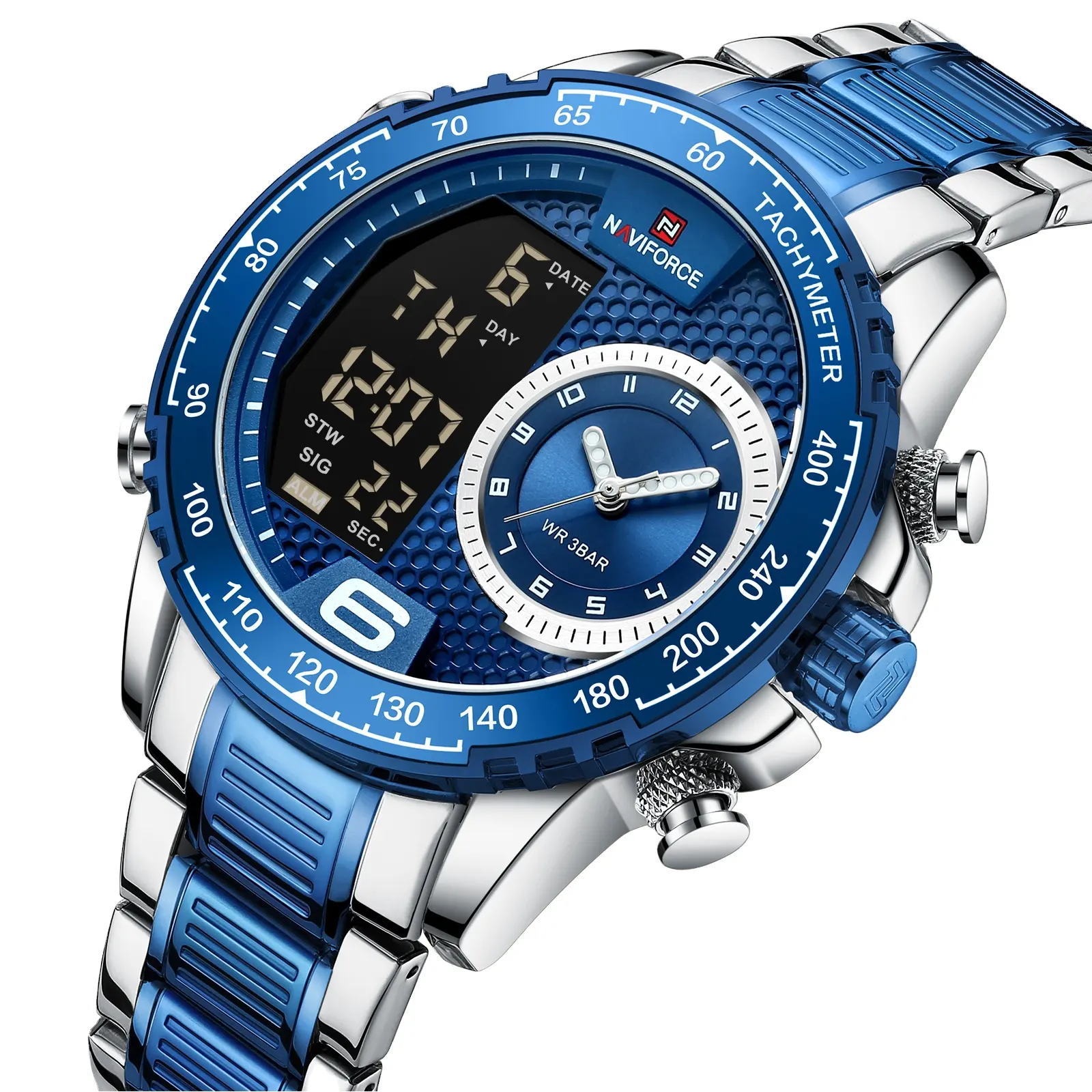 OEM accept NAVIFORCE 9199 High Quality New Men's Quartz Watch Sport Business Steel Band Watch Digital Watch Waterproof Reloj