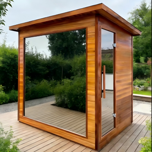 Sauna extérieur pour 2 personnes, design traditionnel, confortable, en bois de pruche, avec verre anti-espionnage - Product Image 1