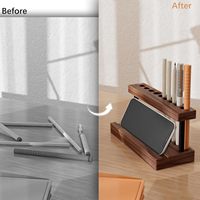 Porte-stylo en bois, organisateur de bureau, boîte de rangement pour marqueurs, pot à pinceaux, support d'affichage de photos multifonctionnel, support pour téléphone ZW