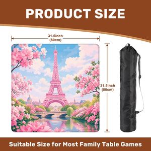 Tappetino per Mahjong con Torre <span class=keywords><strong>Eiffel</strong></span> Rosa e Paesaggio di Fiori di Ciliegio 80x80 cm con Borsa Antiscivolo per Giochi di Mahjong, Poker e Domino - Product Image 2