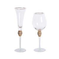 Nuevo Juego de Copas de Vino Elegantes con Borde Dorado, Tallo Largo, Cristal Brillante y Pedrería, en Oferta
