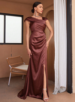 Robe de soirée formelle en satin haut de gamme, asymétrique, sans manches, plissée, ajustée, avec fente haute, pour dîners, mariages et fêtes