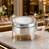 Plat à chafing dish circulaire de luxe 6L en acier inoxydable à surface lisse pour buffets d'hôtels, restaurants et restauration rapide, chauffant