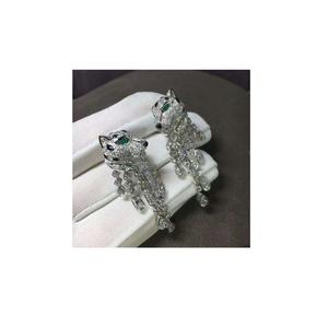 Pendientes de diamantes de estilo pantera de alta calidad en oro blanco de 14 quilates, diamantes naturales completos disponibles para exportación - Product Image 1