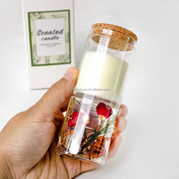 Luxuriöse Maßgefertigte Runde Glas-Doppelschicht-Kerze mit Gelee-Gel-Wachs, Getrockneten Blumen und Korkdeckel, Duftende Gelee-Glas-Kerzen