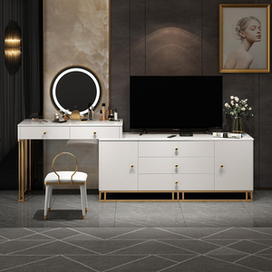 Último Diseño, Gran Venta: Tocador Esquinero con Taburete Redondo, <span class=keywords><strong>Precio</strong></span> Mayorista, Mesa de Maquillaje Blanco Crema para Vestidor en Venta - Product Image 3