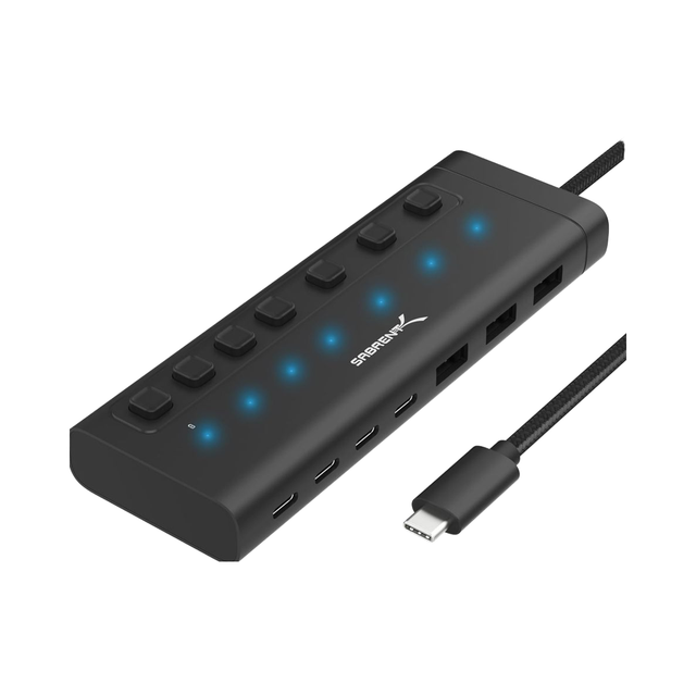 USB3.0 Hub 7-Port Power Switches 5Gbps USB 3.2 48W Powered 3 USB-A 4 USB-C 20W PD LED Status Aluminum Alloy Body in Stock