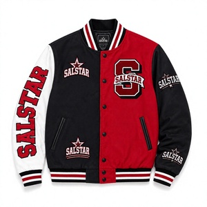 Veste de baseball universitaire personnalisée pour homme, noire et rouge, en laine avec manches en cuir, style bomber, vêtements personnalisés OEM - Product Image 1