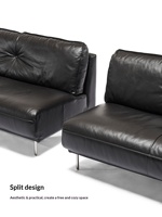 Canapé en cuir véritable noir de style Bauhaus, moderne et minimaliste, grand format, avec pieds en métal, en cuir pleine fleur