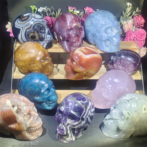 Kindfull Natural Star Rose Quartz Skulls Blue Apatite Druzy Human Skulls Crystal Home Decor para Halloween Healing Stones - Product Image 1