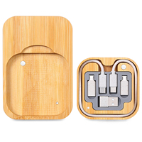 Organizador de Escritorio Multifuncional 6 en 1 de Bambú, Juego de Cables de 60W, Organizador de Cables, Cable de Datos USB, Cargador Inalámbrico