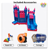 Château Gonflable Commercial Combiné, Thème Violet et Bleu, avec Toboggan pour Location de Fêtes