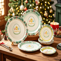 Assiettes en papier jetables de qualité alimentaire, recyclables, imprimées en couleurs pastel et colorées, pour nouilles, en-cas, pizza, traiteur/fêtes