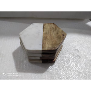 Sous-verres en gros avec surface polie en pierre et bois, forme hexagonale, style tendance, en vente - Product Image 1