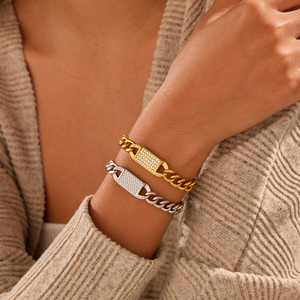 Pulsera personalizada estilo hip-hop con diamantes incrustados, cadena redonda pulida simple, moda urbana, diseño sencillo - Product Image 1