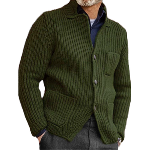 European American Acrylic Solid Single Breasted Winter Anti-Pilling Sweater Coat Vertical Collar Slim-fit Ribbed Hem Knitted - Product Image 1