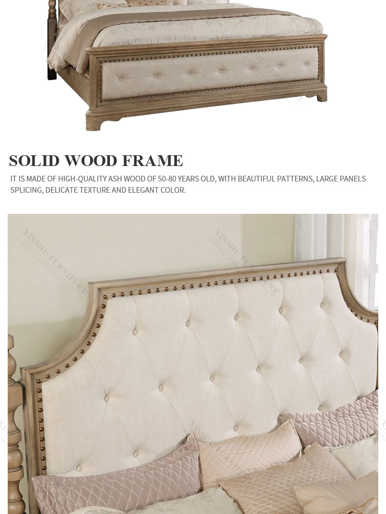 nordic modern best selling antique solid wood frame american oak double bed bedroom furniture set