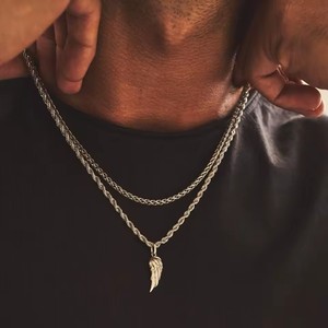Collar con colgante de alas doradas y plateadas para hombres y mujeres, estilo hip-hop, cadena de aleación, joyería unisex, amuleto con temática cristiana - Product Image 6