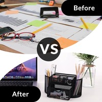 Organisateur de bureau multifonctionnel en fil métallique avec 6 compartiments et 1 tiroir Fournitures de bureau Ensemble de bureau en maille