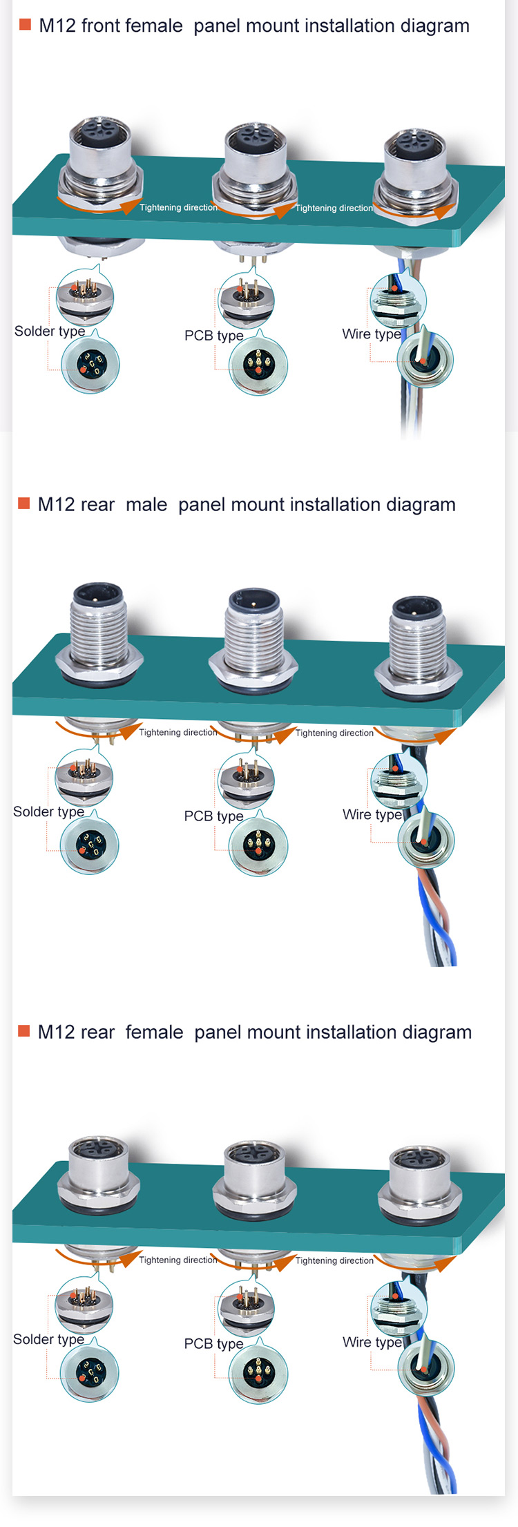 Socket Pcb Panel Mount Connector M12 Waterproof Connector A Code 8 Pin Female 90 Degrees
