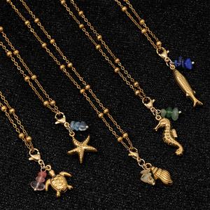 Nouveau Collier Pendentif Plaqué Or 18K 2026 avec Améthyste Brute, Quartz Rose, Pierre <span class=keywords><strong>de</strong></span> Naissance et Émail Vie Marine pour <span class=keywords><strong>Femme</strong></span> – Vente en Gros - Product Image 2