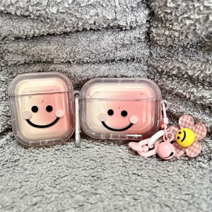 Funda protectora para AirPods Pro 2/3, diseño de cara sonriente rosa con llavero, funda para auriculares a prueba de golpes con cobertura total - Product Image 1
