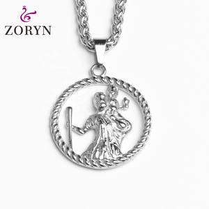 Pendentif Saint Christophe en acier inoxydable, bijoux religieux catholiques chrétiens vintage bohèmes en acier titane pour hommes et femmes - Product Image 1