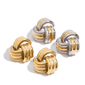 Boucles d'oreilles pendantes en acier inoxydable plaqué or 18 carats, motif géométrique en spirale à trois couches, design tendance - Product Image 5