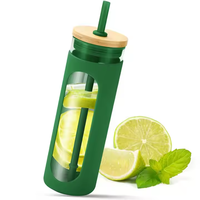 Gobelet en verre réutilisable pour boire du café glacé, de l'eau et du smoothie, avec manchon de protection en silicone, paille et couvercle
