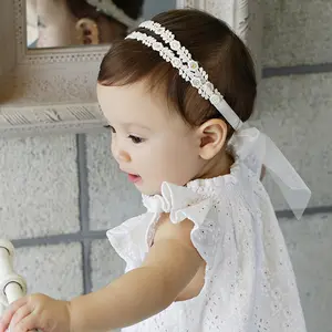 韓国の幼児の赤ちゃんの女の子の弓のヘッドバンド新生児レースフローラルヘアバンド写真小道具ヘアアクセサリーヘッドウェア
